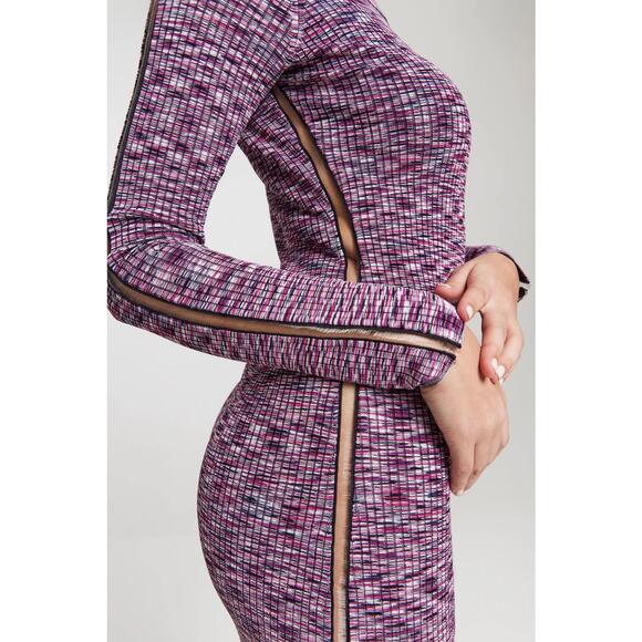 NEW KADA The Space Dye Ribbed Midi Dress Size Medium Berry Pink Black Baddie - Picture 3 of 11